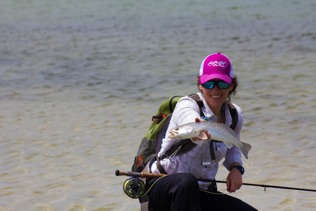 Aimee with a nice speckled trout on the Texas flats.