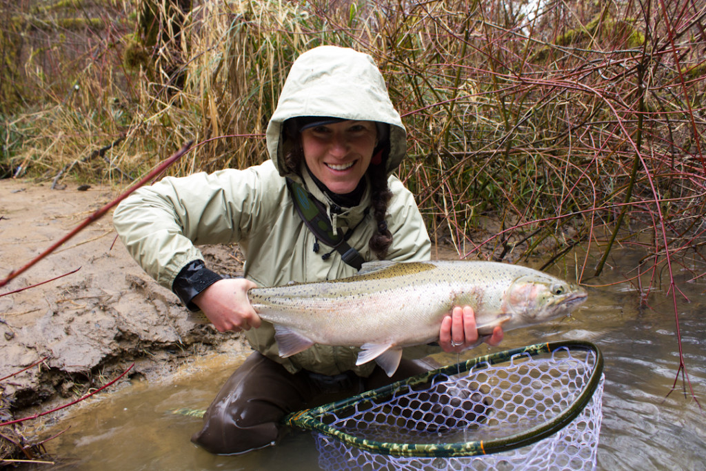 Aimee with her first steelhead!